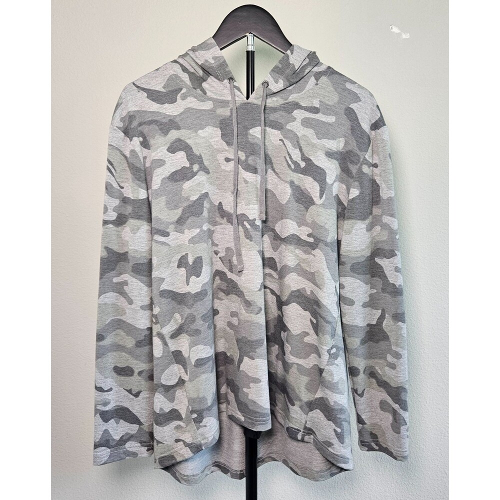 Jane and Delancey Camo Hoodie Womens Large Gray Camouflage Lightweight‎ Pullover